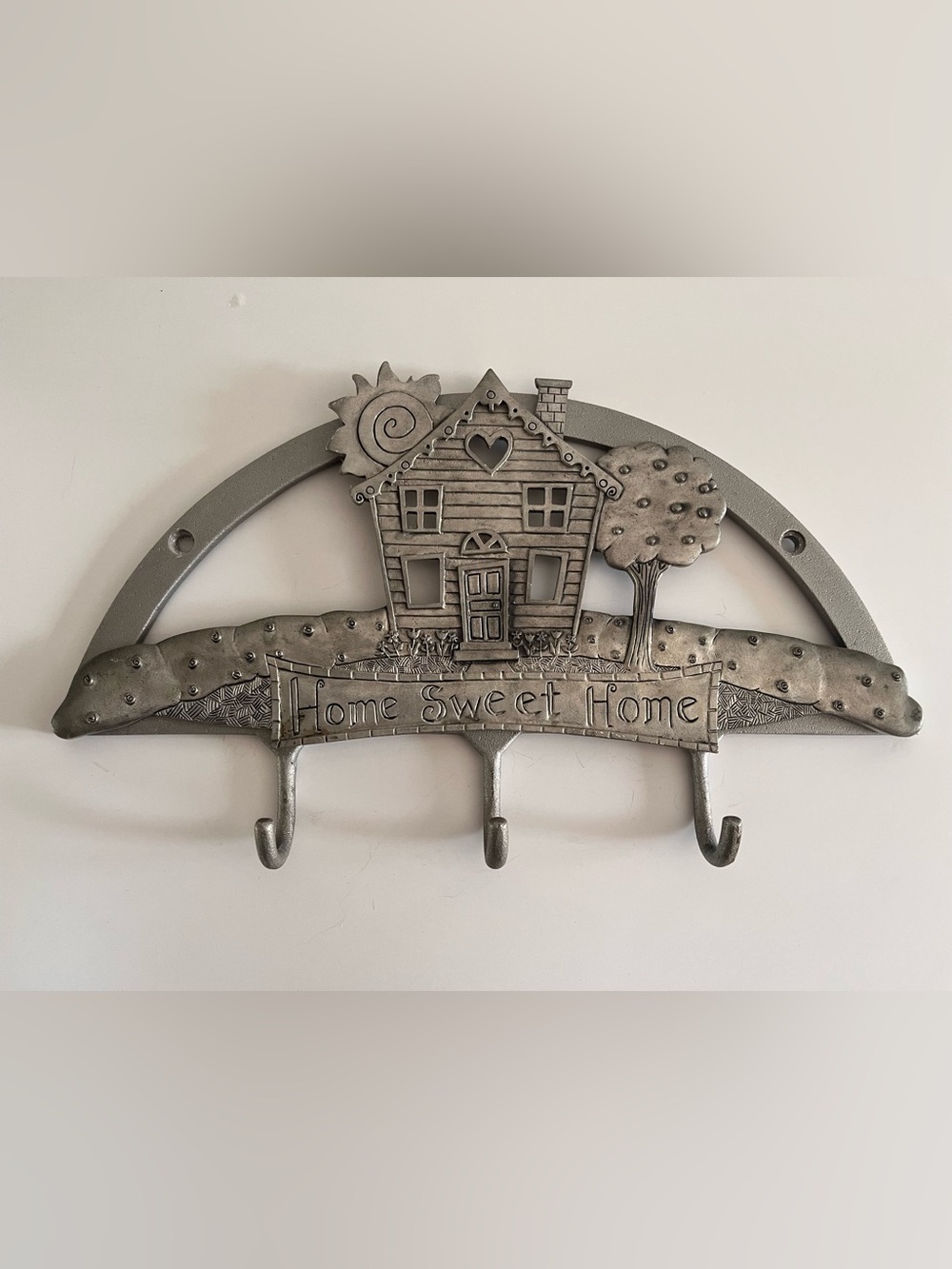Vintage Seagull Pewter Home Sweet Home Key Holder Wall Hanger Cottagecore